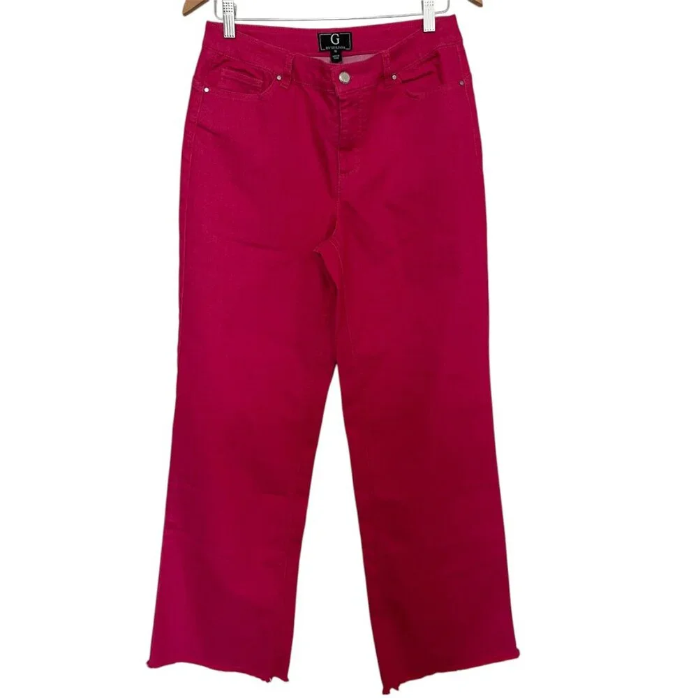G by Giuliana Pink Stretch Bootcut Wide Leg Jean Raw Hem Barbiecore Y2K Pop 10